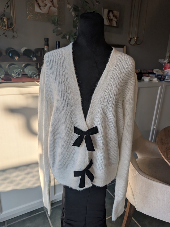 RW&CO. Sweaters - RW&CO Ivory Knit Cardigan with Black Bow Button Details